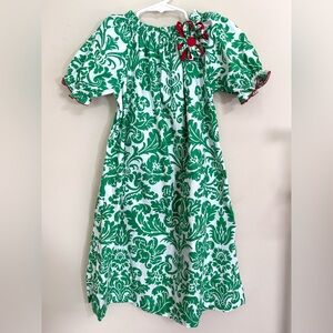 LE’ ZA ME Girls Hand Smocked Damask Christmas Holiday Puff Sleeve Dress 8 Preppy
